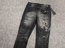 Carregar imagem no visualizador da galeria, Calça Amiri Jeans Preto/Cinza Logo Preto