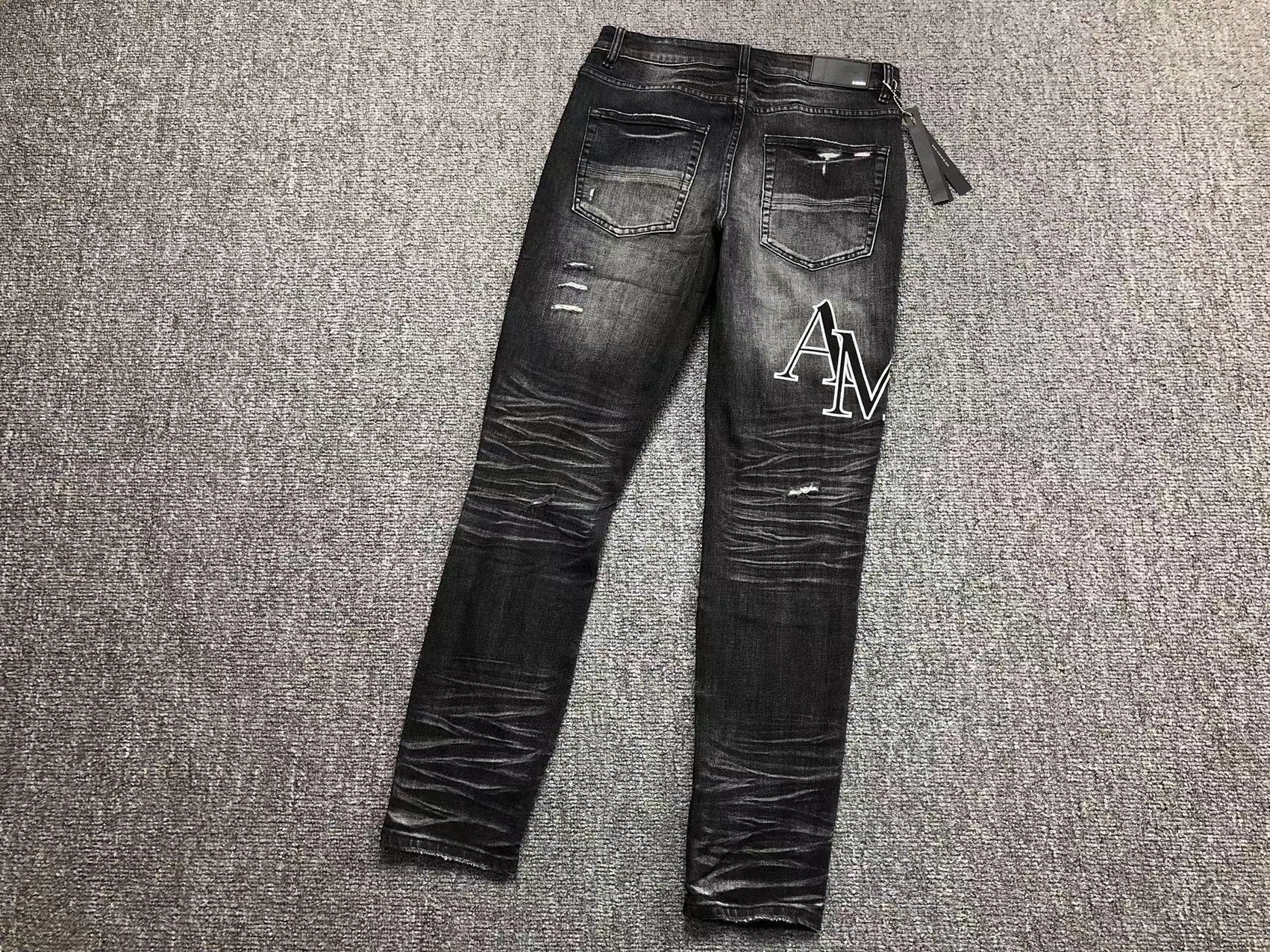 Calça Amiri Jeans Preto/Cinza  Logo  Preto